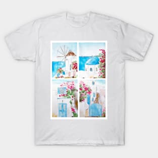 Collage of Greece watercolor painting T-Shirt